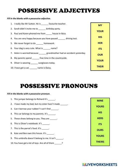 Possessive adjectives and pronouns online pdf exercise | Possessive adjectives, Possessive ...