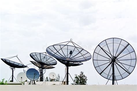 Satellite Dish with Sky on Roof Stock Photo - Image of antenna ...