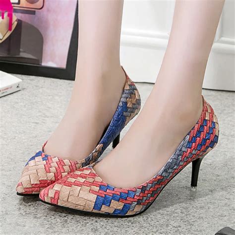 New designer Office Lady Dress Shoes Women's High Heels Shoes Mix Color Pumps Pointed Toe Slip ...