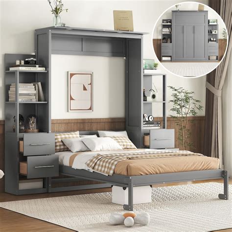 Multifunctional Design Full Size Murphy Bed Wall Bed with Shelves ...