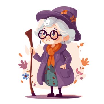 Old Lady Clipart Old Woman With A Wooden Stick In Autumn Style Cute ...