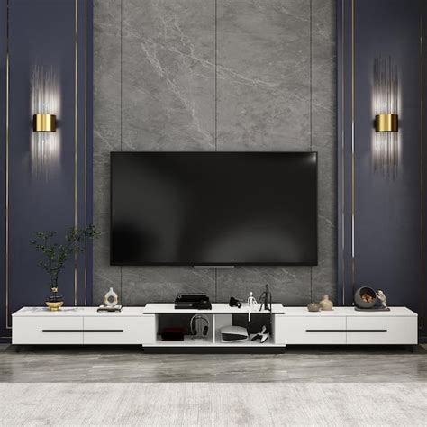 FUFU&GAGA Modern Wood White TV Media Console Entertainment Center with Adjustable Length and ...