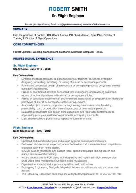 Flight Engineer Resume Samples | QwikResume