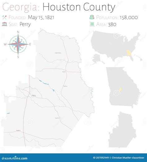 Map of Houston County in Georgia Stock Vector - Illustration of highway, lakes: 207092949