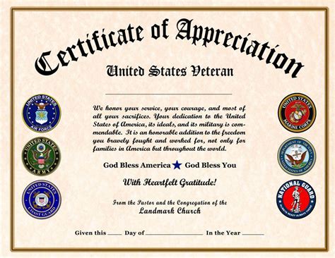 Veterans Day Certificate Printable American Legion