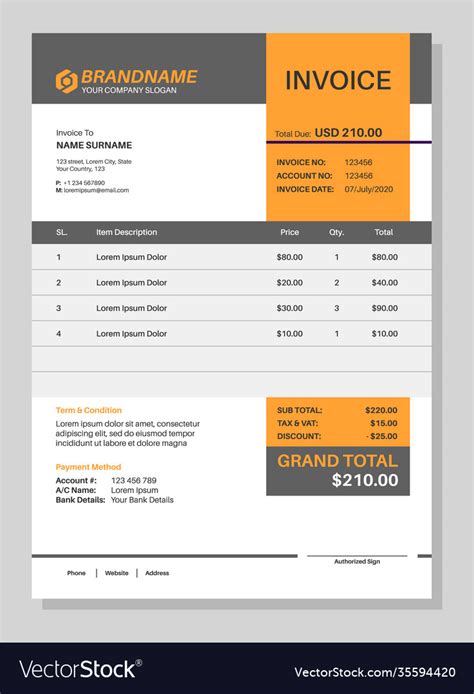 Invoice form work sales order template paper Vector Image