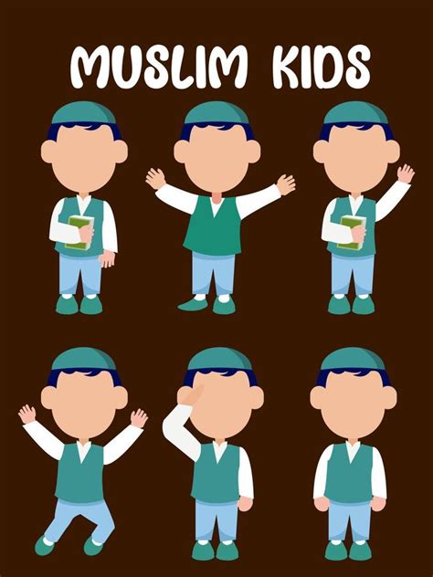 Muslim kids vector illustrations with charming and expressive in ...