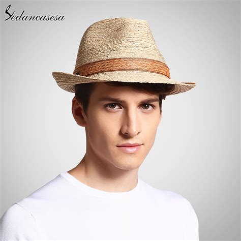 Classic male fedora straw hat UV protection summer sun hats for man ...