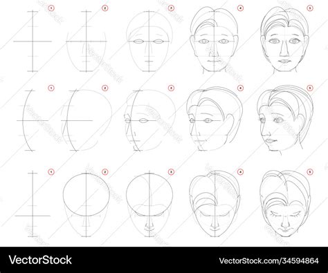 How to draw sketch human head in different Vector Image