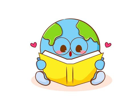 Premium Vector | Cute adorable earth cartoon with glasses reading a book. world book day concept ...