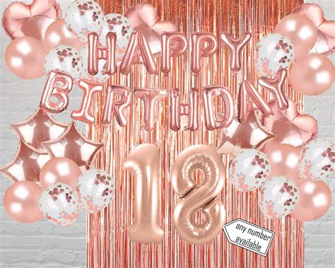 Happy 18th Birthday Rose Gold Balloon Banner Photo Booth Backdrop Party Decorations Rose Gold ...