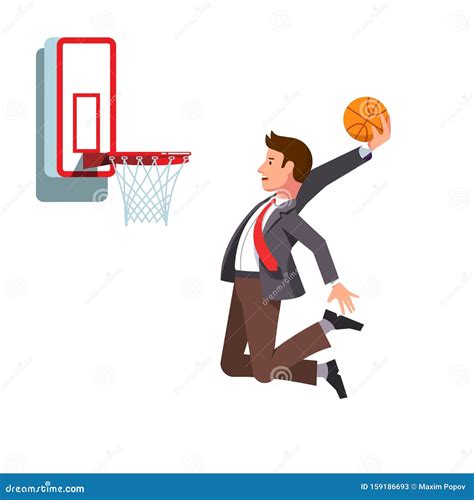 Business Man Performing Basketball Hoop Slam Dunk Stock Vector ...