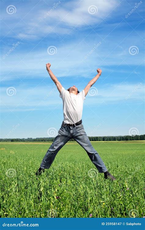 Happy person jumping stock image. Image of jeans, flying - 25958147