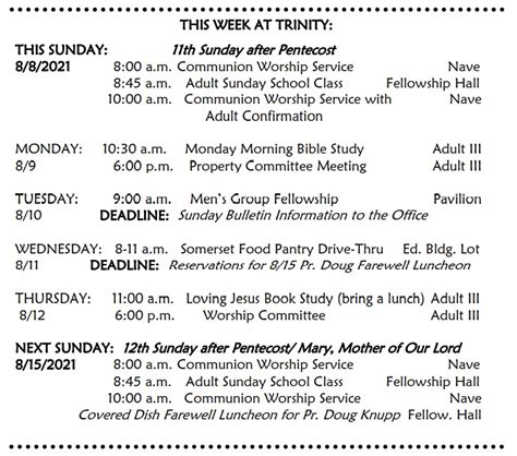 Upcoming Events - Trinity Evangelical Lutheran Church