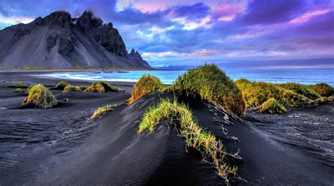 Green grass, black sand, beach, Iceland, sea HD wallpaper | Wallpaper Flare