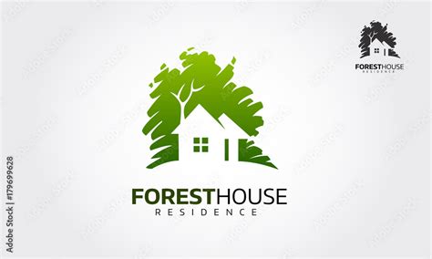 Forest House Residence Logo Illustration. Vector logo design template of forest and house that ...