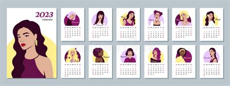 Calendar 2023 Template with Beautiful Women. Design of Calendar with ...