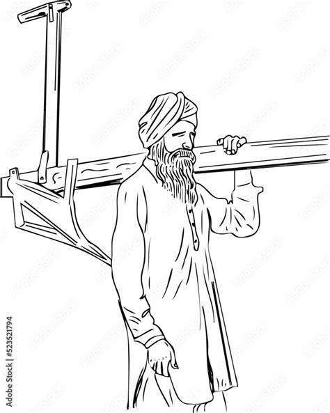 Indian farmer worker in field line art vector, Sketch Drawing of ...