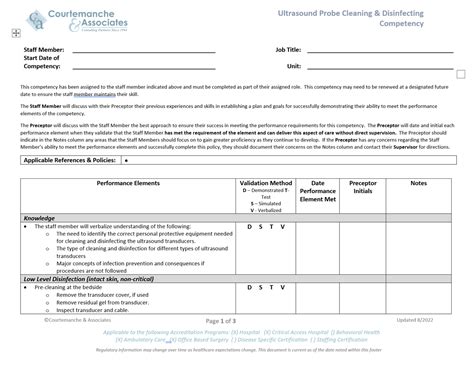 Ultrasound Probe Cleaning Competency Checklist Tool | C&A