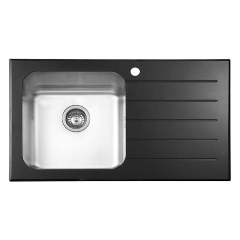 JASSFERRY Black Glass Top Kitchen Sink 1 Stainless Steel Bowl Righthan