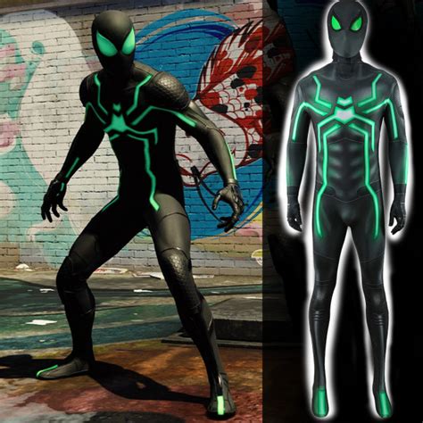 Spider-Man Stealth Suit Costume - Big Time Neon Green Black Bodysuit ...