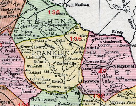 Franklin County, Georgia, 1911, Map, Rand McNally, Carnesville, Lavonia ...