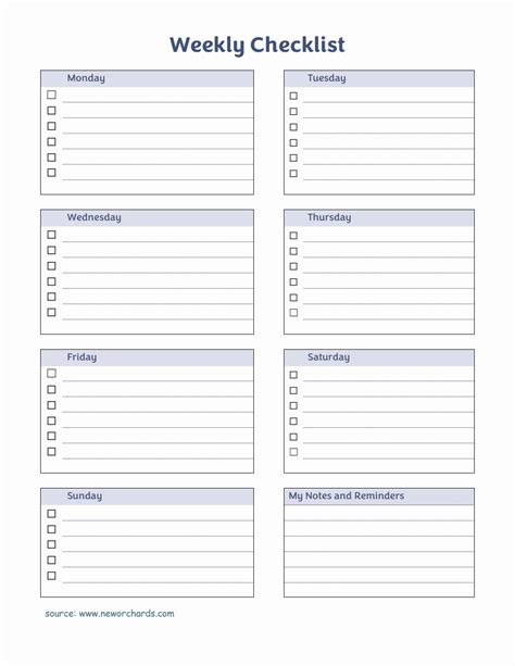 Weekly Checklist Templates