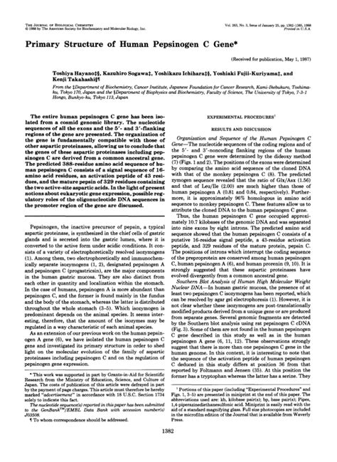 (PDF) Primary structure of human pepsinogen C gene