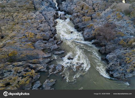 Pulo Lobo Waterfall Drone Aerial View River Guadiana Beautiful Green ...