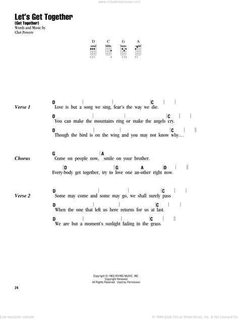 Youngbloods - Let's Get Together (Get Together) sheet music for ukulele (chords)