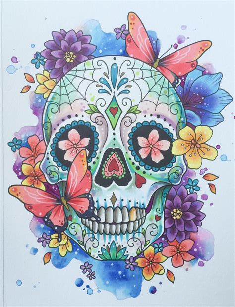 Sugar Skull Print Tattoo Design Day of the Dead Art Tattoo - Etsy UK | Sugar skull drawing ...