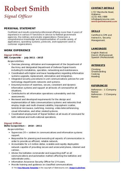 Signal Officer Resume Samples | QwikResume