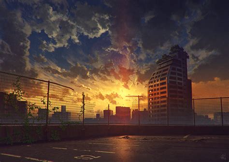 Download Sky City Sunset Anime Original HD Wallpaper by mocha