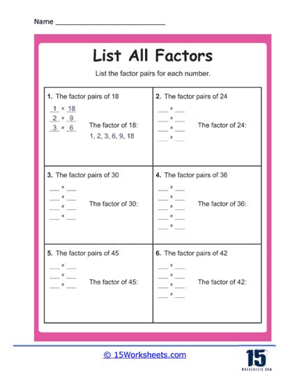 Free pairs of factors worksheet, Download Free pairs of factors worksheet png images, Free ...