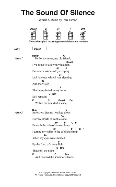 The Sound Of Silence by Simon & Garfunkel Sheet Music for Ukulele ...