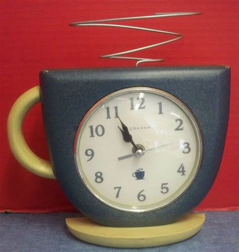 Ingraham Wood Kitchen Clock Cup of Steaming Coffee Tea Battery Operated Works; Operates on 1 AA ...