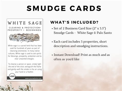 Set of 2 Printable Smudge Instructions Smudging Card - Etsy