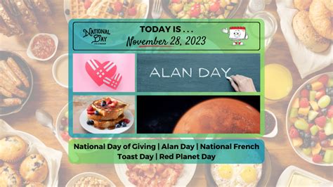 NOVEMBER 28, 2023 | NATIONAL FRENCH TOAST DAY | NATIONAL DAY OF GIVING | NATIONAL ALAN DAY | RED ...