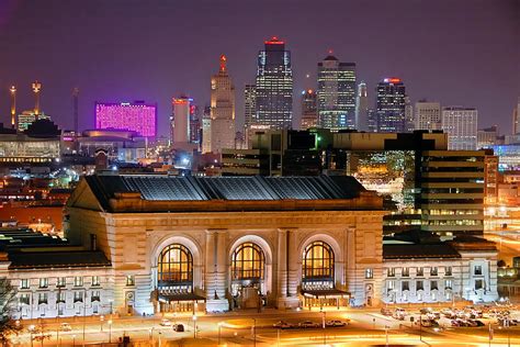 Kansas City Skyline At Night Kc Downtown Color Panorama Photograph by ...