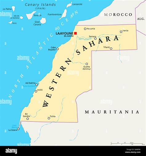 Western Sahara Political Map With Capital Laayoune National Borders ...