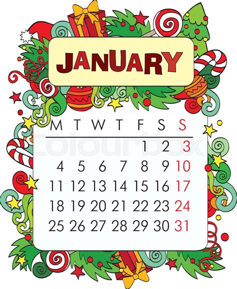 Decorative calendar - January | Stock vector | Colourbox