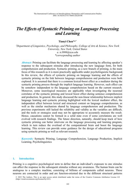 (PDF) The Effects of Syntactic Priming on Language Processing and Learning