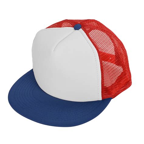 DALIX Classic Trucker Cap Flat Bill Adjustable Snapback 5 Panel Plain Hat Red White and Blue ...