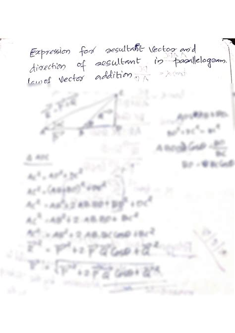 SOLUTION: Expression for resultant vector and direction of resultant vector in parallelogram law ...