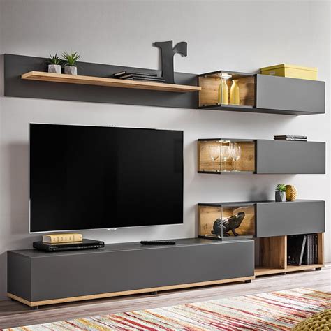 Deco Tv Mural / Ensemble meuble TV mural anthracite et bois - Cbc-Meubles