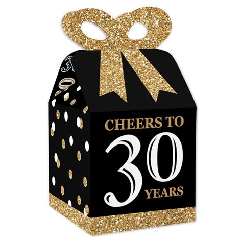 Adult 30th Birthday - Gold - Square Favor Gift Boxes - Birthday Party Bow Boxes - Set of 12 ...