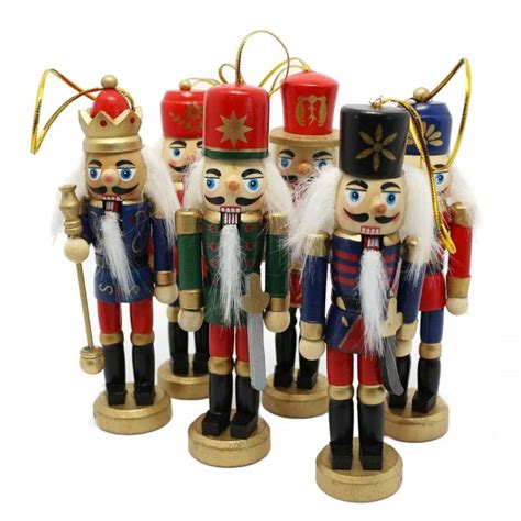 6 Piece Christmas Wooden Nutcracker Soldier Ornament Decoration for Home - Red - CJ12O10ZY5L