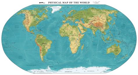 Physical Map of the World - Elevation | Maps.com.com