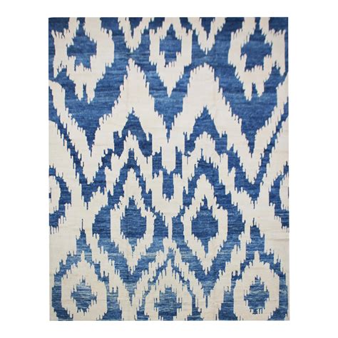 Hand Knotted Blue & White Ikat Rug by Aara Rugs Inc. - 9'10" X 13'14 ...