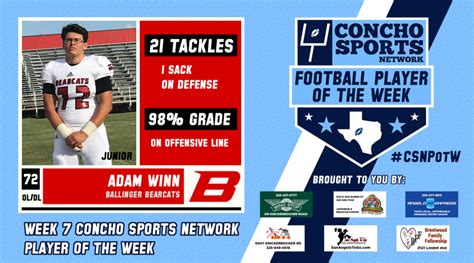 Week 7 CSN Player of the Week - OL/DL Adam Winn of the Ballinger ...